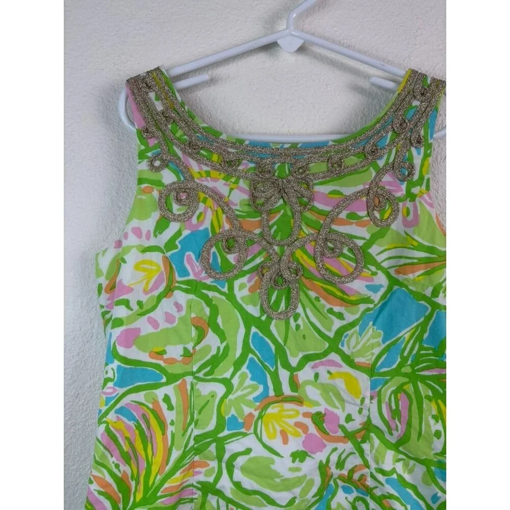 Lilly Pulitzer girls 12 green patterned sleeveless a-line‎ mini dress